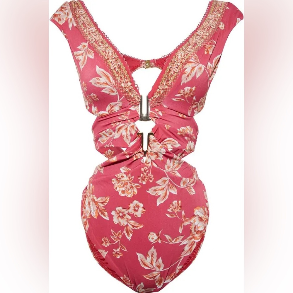 JETS AUSTRALIA Enchantment Cutout Floral-Print Swimsuit in Papaya